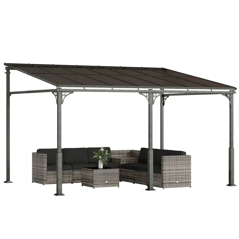 13' X 10' Lean-To Gazebo With Polycarbonate Roof, Brown 1