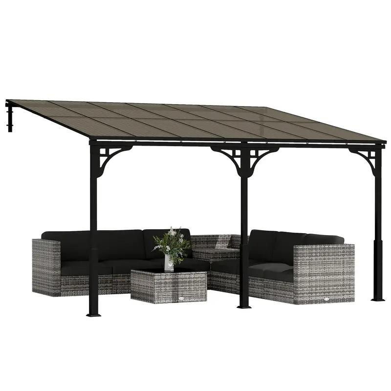 13' X 10' Lean-To Gazebo With Polycarbonate Roof, Brown 1