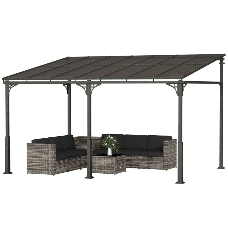 13' X 10' Lean-To Gazebo With Polycarbonate Roof, Brown 2
