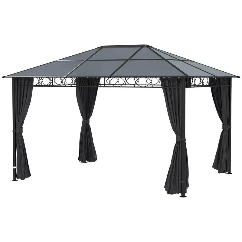 13' X 10' Polycarbonate Hardtop Gazebo Canopy With Aluminum Frame & Curtains, Dark Grey 1