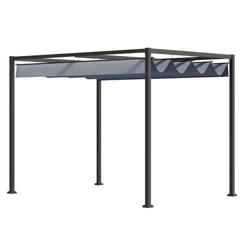 13' X 10' Retractable Pergola Canopy, Outdoor Sun Shade, Dark Grey 2