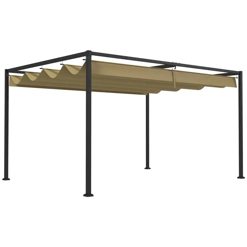 13' X 10' Retractable Pergola Canopy, Outdoor Sun Shade, Khaki 1