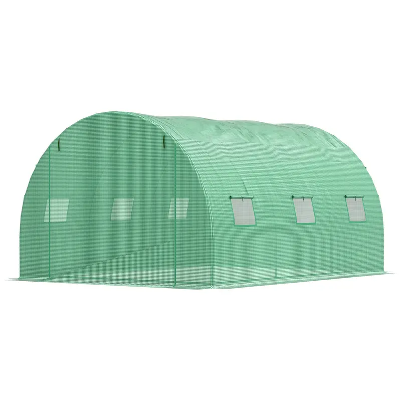 13' X 10' X 6.6'  Walk-In Polytunnel Greenhouse, Outdoor Garden Tunnel Greenhouse Tent With Zipped Roll-Up Door And 6 Mesh Windows, Green 1