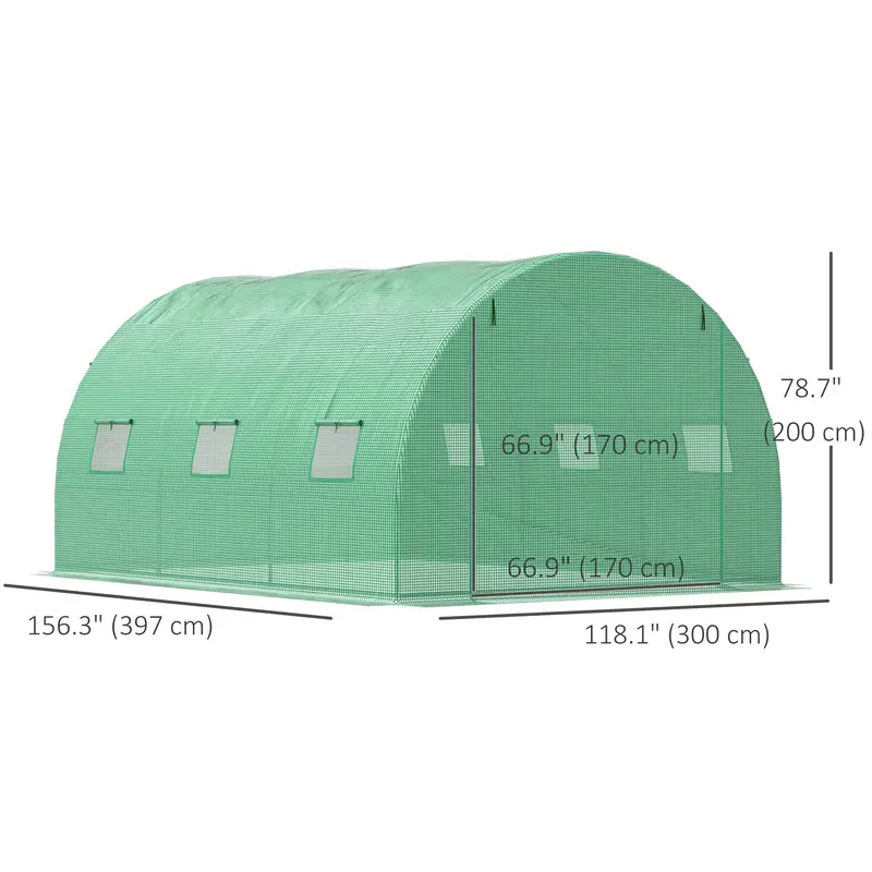 13' X 10' X 6.6' Walk-In Polytunnel Greenhouse, Outdoor Garden Tunnel Greenhouse Tent With Zipped Roll-Up Door And 6 Mesh Windows, Green 2