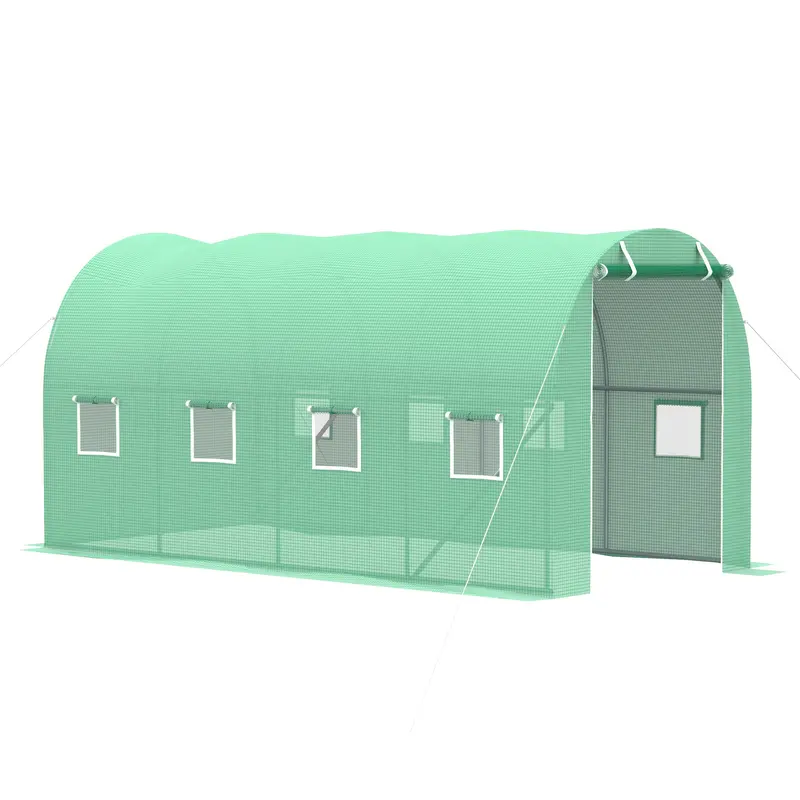13' X 6.4' X 6.5' Walk-In Tunnel Greenhouse With 8 Mesh Windows, Green 2