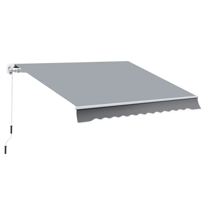 13' X 8' Retractable Patio Awning With Manual Crank, Uv & Water-Resistant Fabric And Aluminum Frame, Grey 1