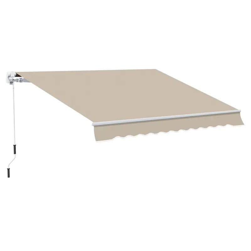 13' X 8' Retractable Patio Awning With Manual Crank, Uv & Water-Resistant Fabric And Aluminum Frame, Khaki 1