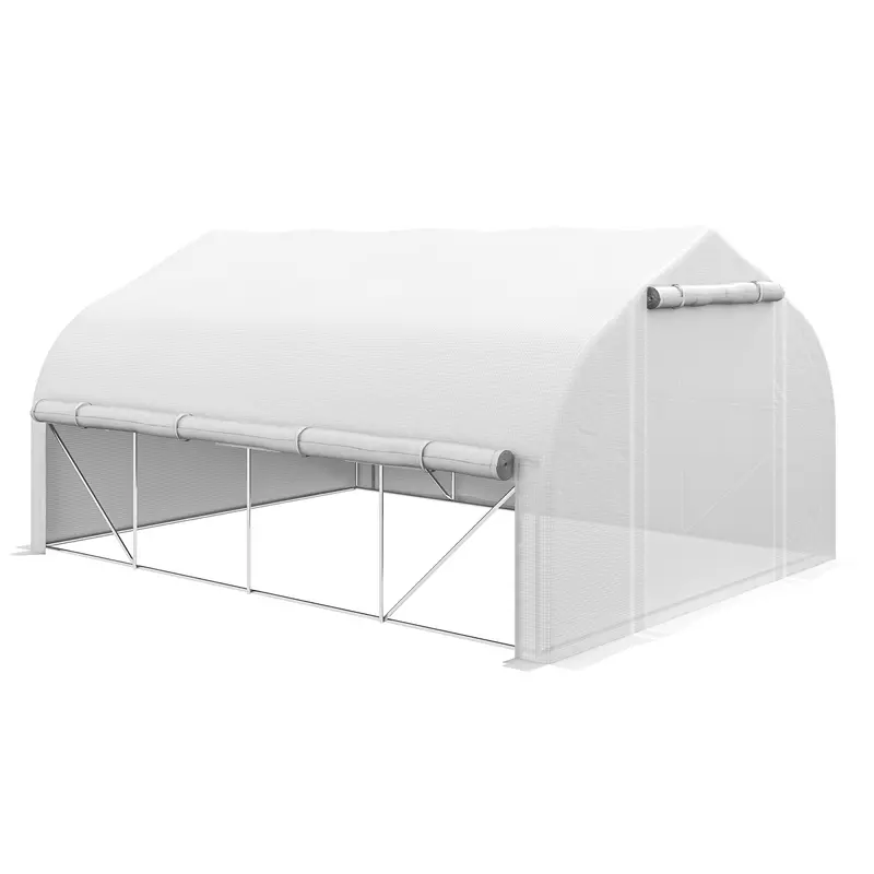 13' X 9.8' Polytunnel Greenhouse With Zipped Sidewalls & Mesh Door, White 1