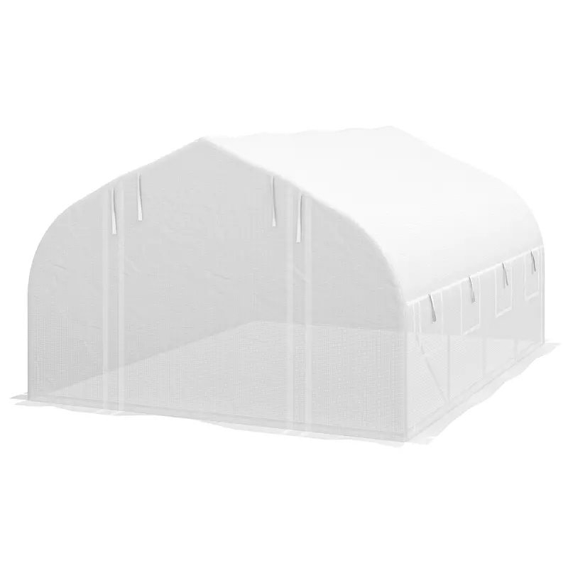 13' X 9.8' Polytunnel Greenhouse With Zipped Sidewalls & Mesh Door, White 2