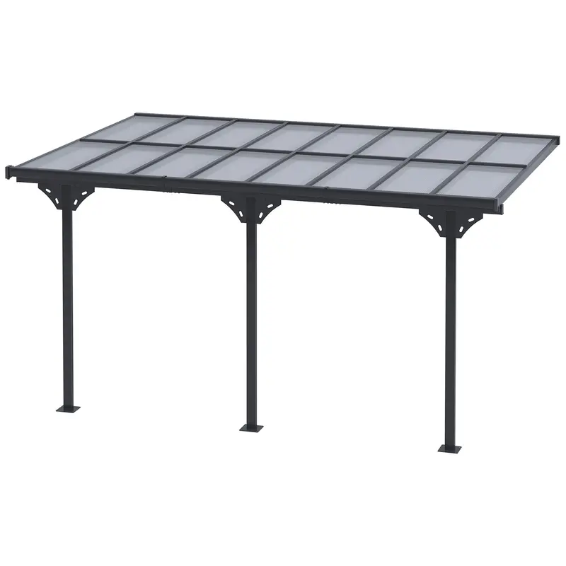 14' X 10' Outdoor Lean To Hardtop Pergola With Polycarbonate Roof & Adjustable Height, Grey 2