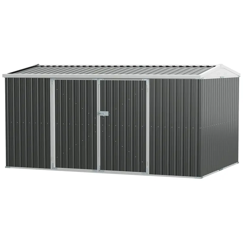 14' X 8' Outdoor Storage Shed, Galvanized Steel Garden Shed With Lockable Doors, Air Vents And Gloves, Waterproof Tool Shed For Backyard, Patio And Lawn, Grey 2