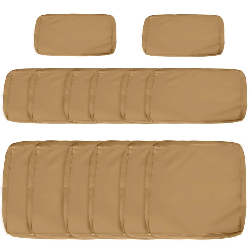 14Pc Patio Rattan Sofa Set Cushion Cover Replacement Set, No Cushion Included, Beige 1
