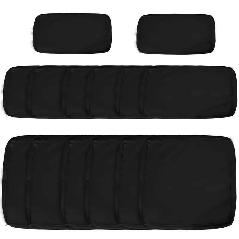 14Pc Patio Rattan Sofa Set Cushion Cover Replacement Set, No Cushion Included, Black 1