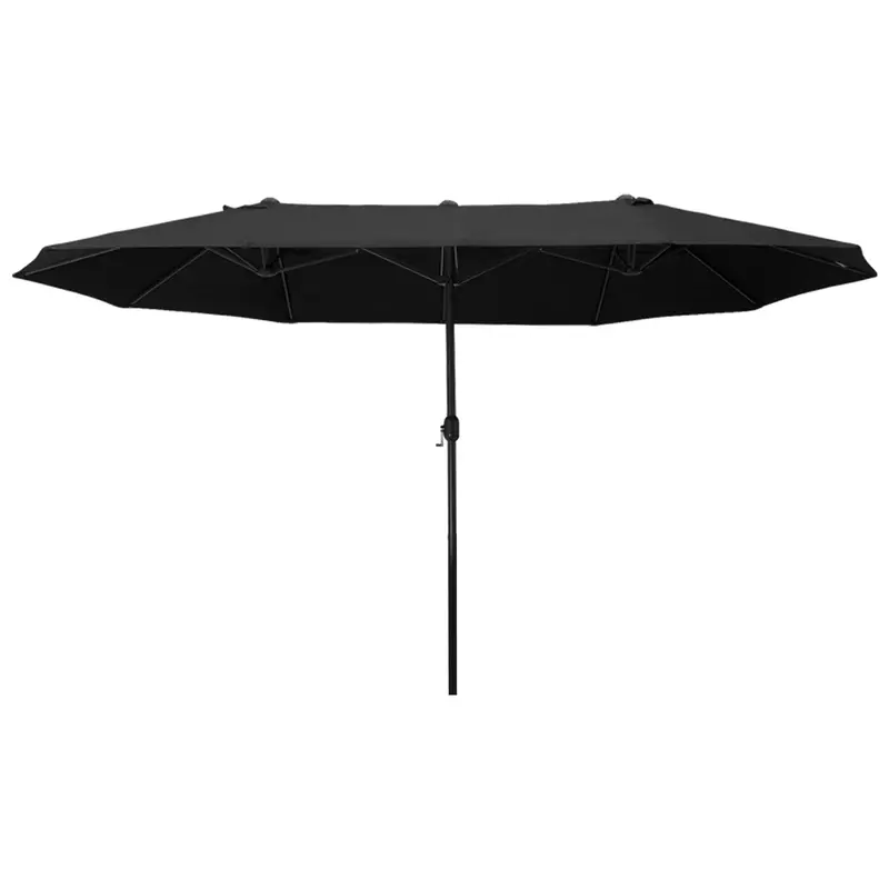 15' Twin Canopy Patio Umbrella With Crank, Air Vents, Black 1