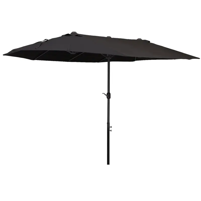 15' Twin Canopy Patio Umbrella With Crank, Air Vents, Black 2