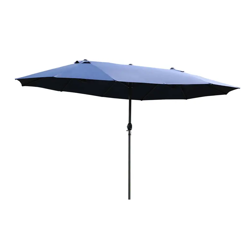 15' Twin Canopy Patio Umbrella With Crank, Air Vents, Blue 1