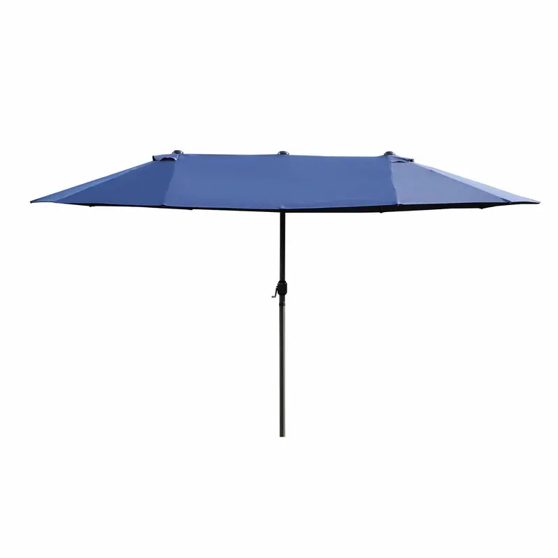 15' Twin Canopy Patio Umbrella With Crank, Air Vents, Blue 2
