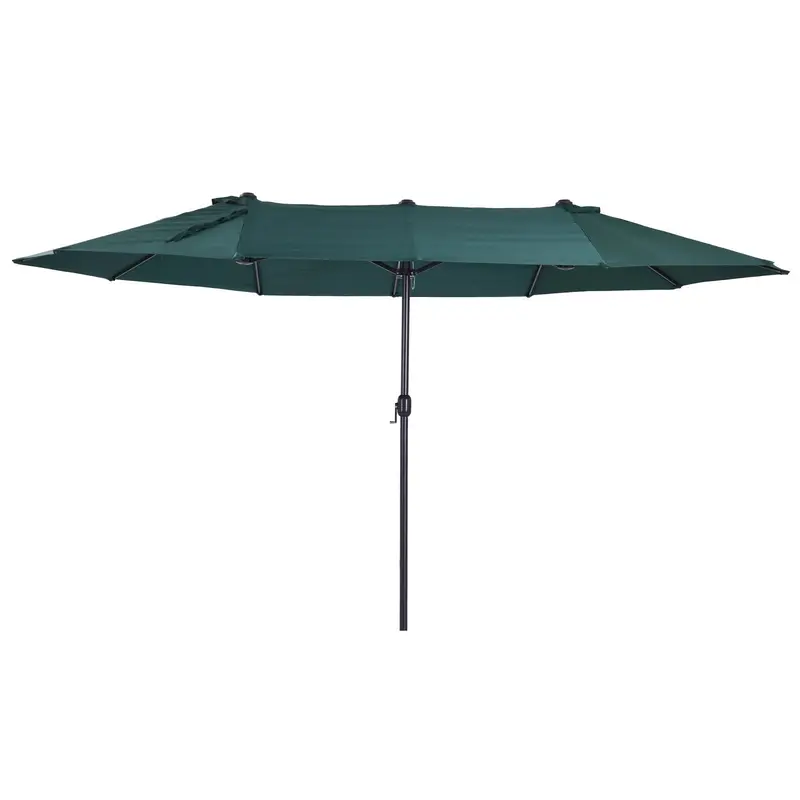 15' Twin Canopy Patio Umbrella With Crank, Air Vents, Dark Green 1