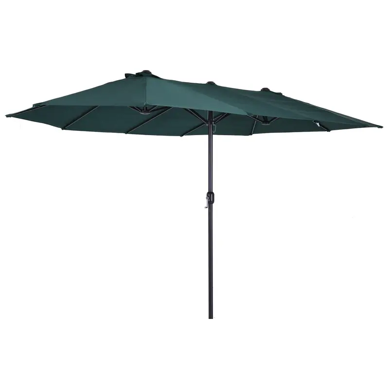 15' Twin Canopy Patio Umbrella With Crank, Air Vents, Dark Green 2