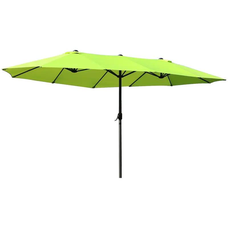 15' Twin Canopy Patio Umbrella With Crank , Air Vents, Green 1