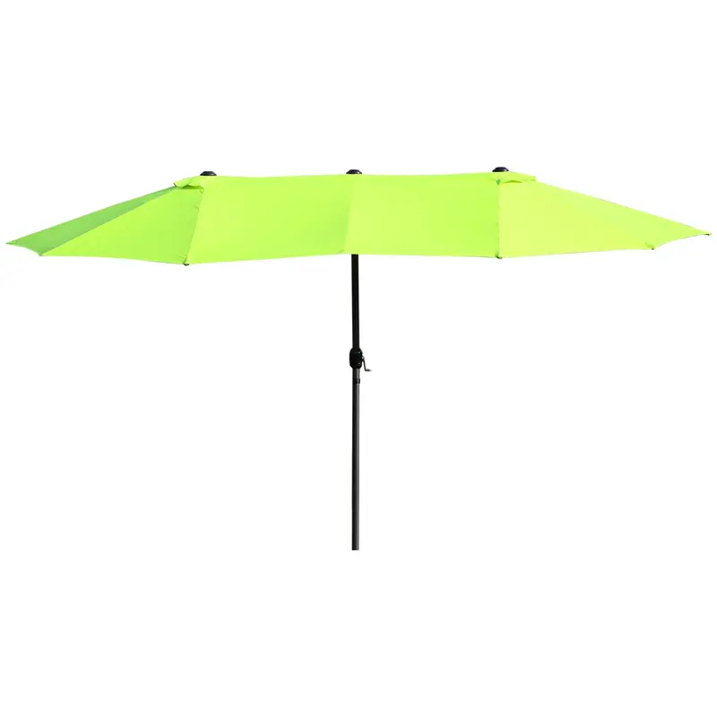 15' Twin Canopy Patio Umbrella With Crank , Air Vents, Green 2