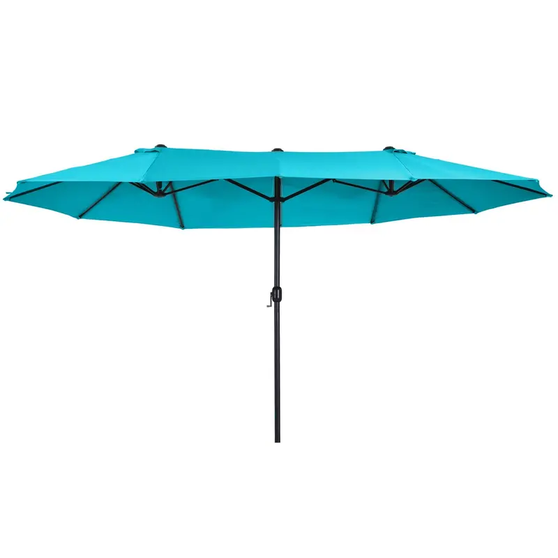 15' Twin Canopy Patio Umbrella With Crank, Air Vents, Sky Blue 1