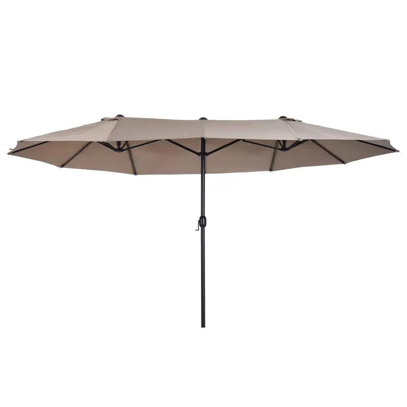 15' Twin Canopy Patio Umbrella With Crank, Air Vents, Tan 1