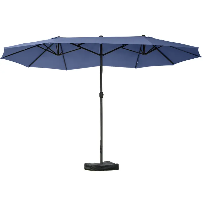 15' Twin Canopy Patio Umbrella With Crank & Cross Base, Dark Blue 1