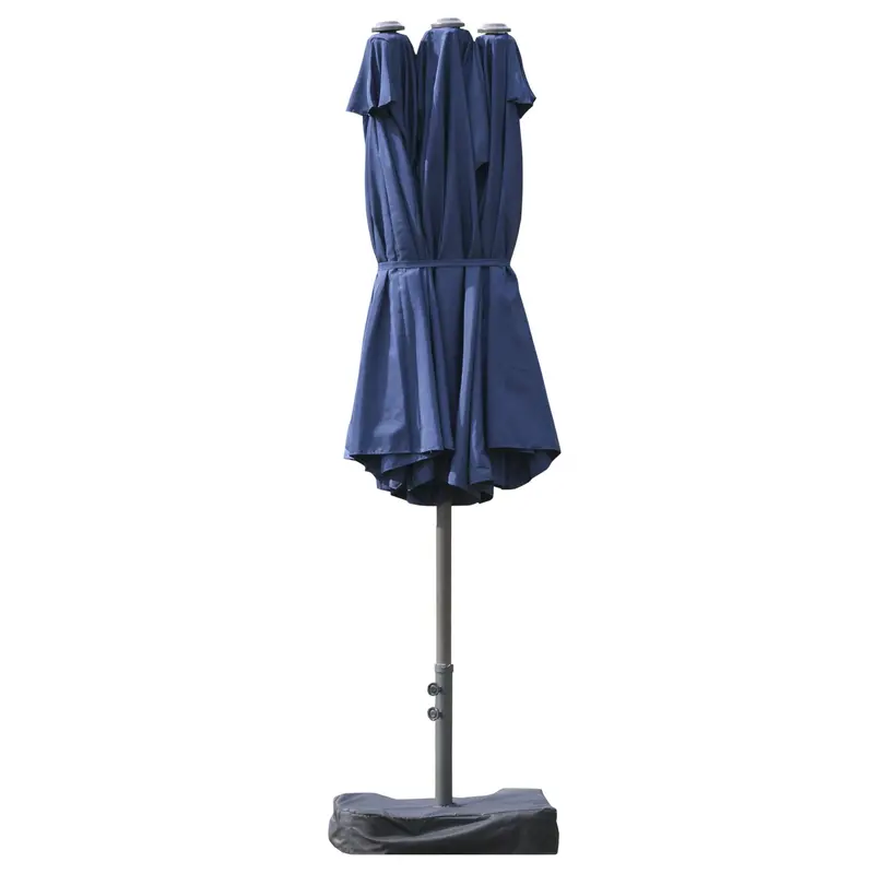 15' Twin Canopy Patio Umbrella With Crank & Cross Base, Dark Blue 2