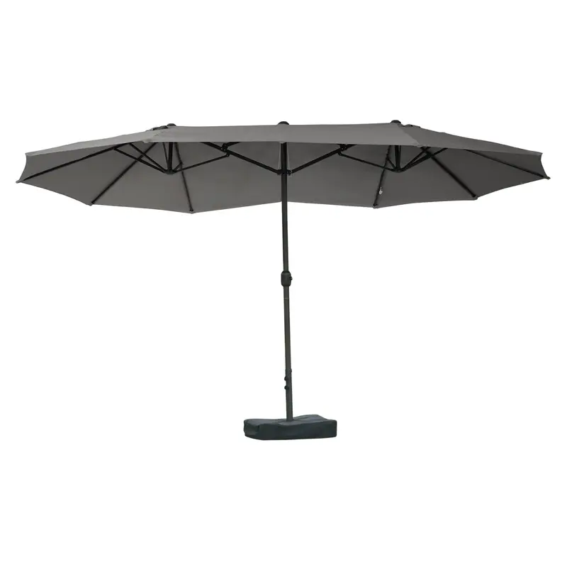 15' Twin Canopy Patio Umbrella With Crank & Cross Base, Dark Grey 1