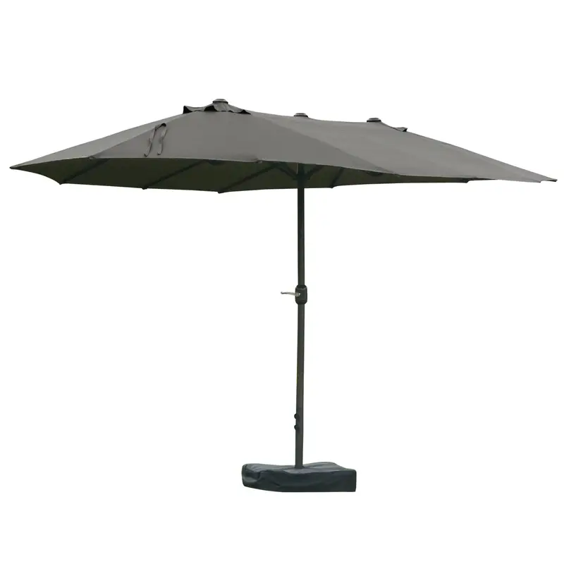15' Twin Canopy Patio Umbrella With Crank & Cross Base, Dark Grey 2