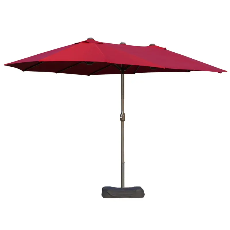 15' Twin Canopy Patio Umbrella With Crank & Cross Base, Wine Red 1