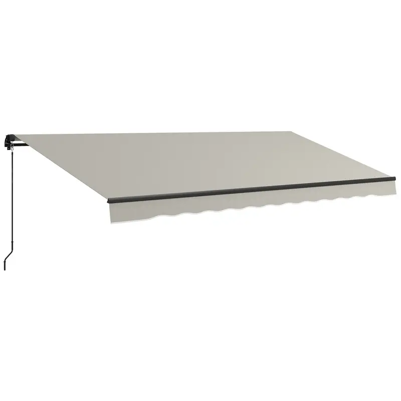 15' X 10' Retractable Awning With Manual Crank, 280Gsm Uv Resistant Fabric And Aluminum Frame, Light Grey 1