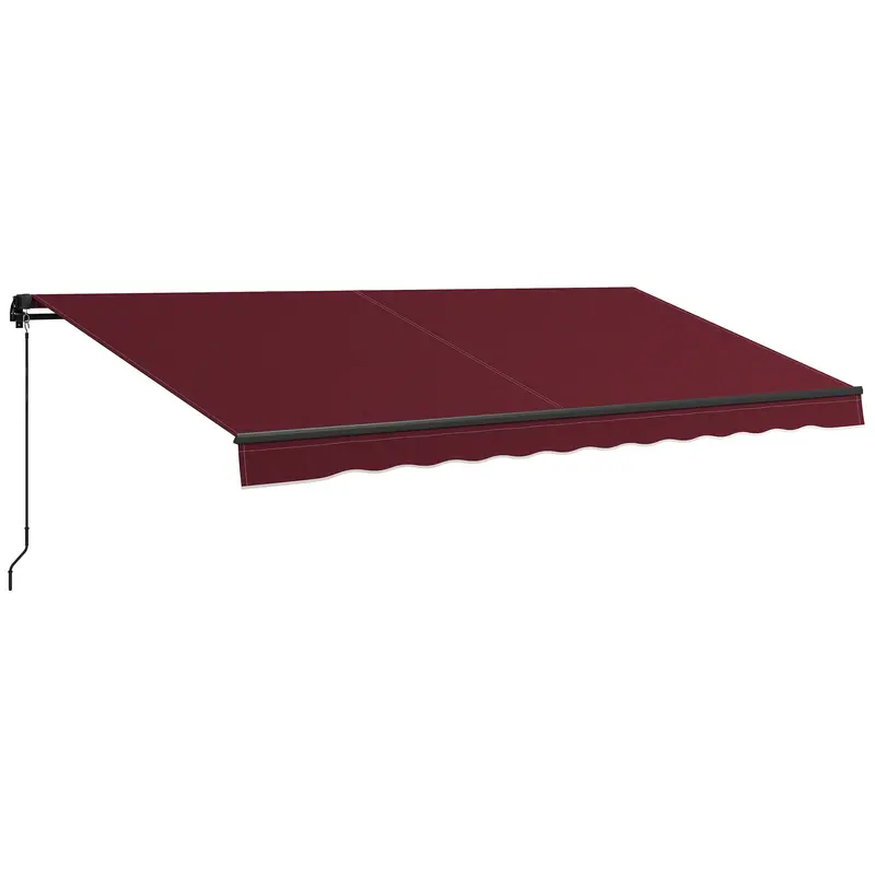 15' X 10' Retractable Awning With Manual Crank, 280Gsm Uv Resistant Fabric And Aluminum Frame, Wine Red 1