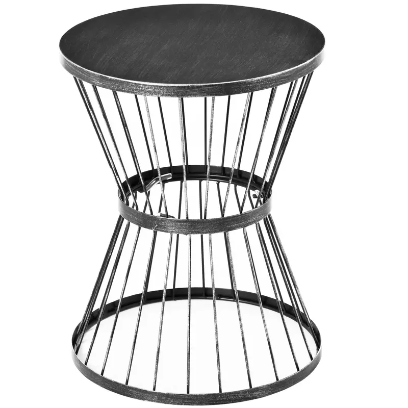 16" Steel Patio Side Table With Hourglass Design, Black 2
