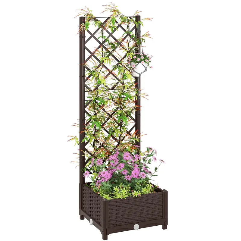 16" X 16" X 48" Plastic Raised Garden Bed With Trellis, Drainage Holes And Drain Plugs 1
