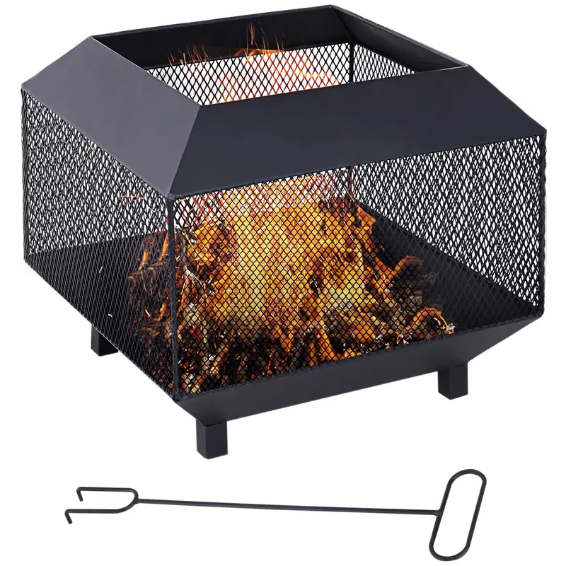 17" Outdoor Fire Pit With Fire Poker For Patio Or Camping, Black 1