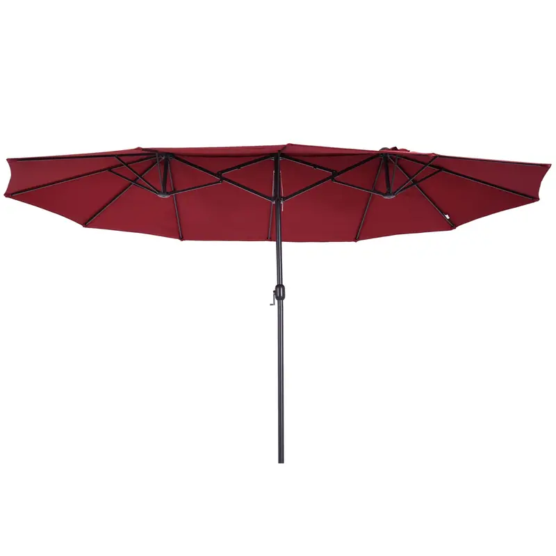 17' Twin Canopy Patio Umbrella With Crank(Stand Not Included), Wine Red 1