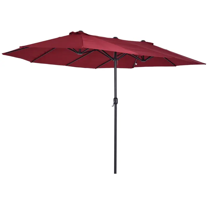 17' Twin Canopy Patio Umbrella With Crank(Stand Not Included), Wine Red 2