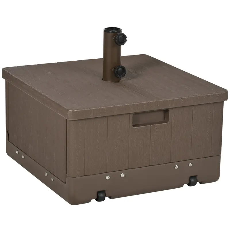 175Lb Heavy Duty 3-In-1 Umbrella Base, Outdoor Side Table With Wheels, Brown 1