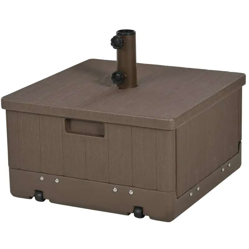 175Lb Heavy Duty 3-In-1 Umbrella Base, Outdoor Side Table With Wheels, Brown 2