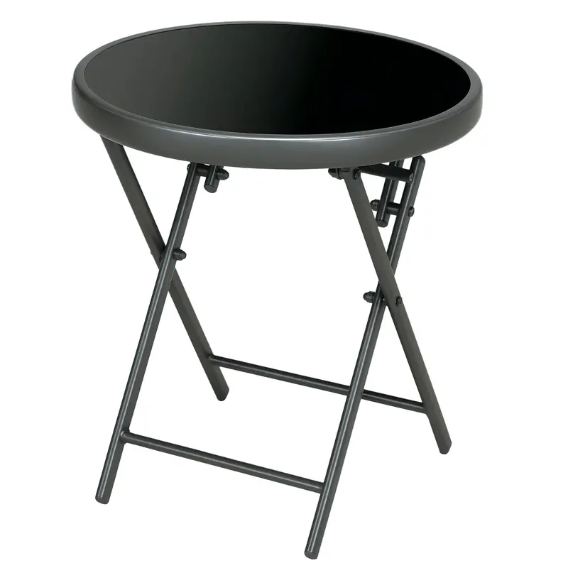 18" Outdoor Round Folding Table With Tempered Glass Top, Black 1