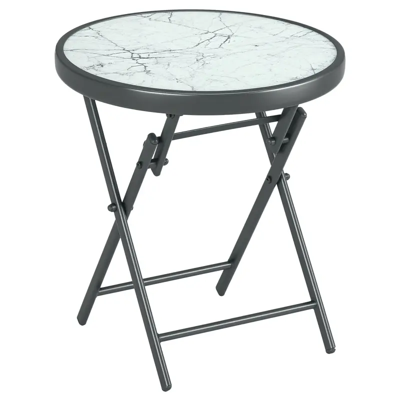18" Outdoor Round Folding Table With Tempered Glass Top, White 1