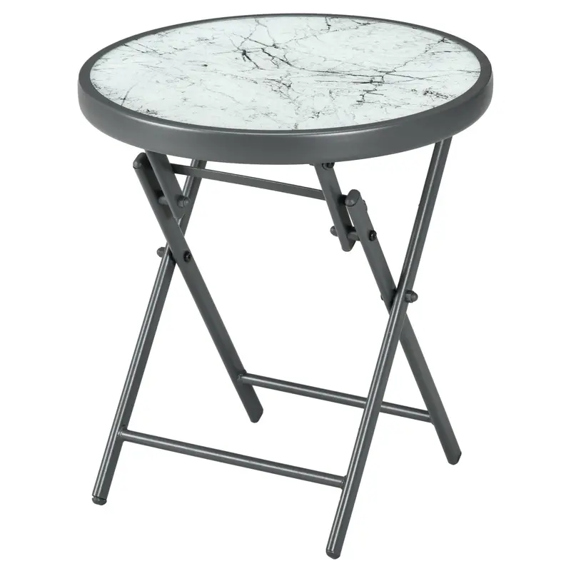 18" Outdoor Round Folding Table With Tempered Glass Top, White 2