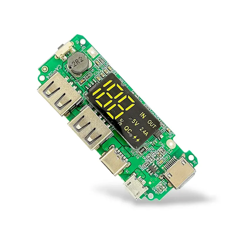 18650 Power Bank Charger Board 5V 2.4A | Dual Usb + Type-C + Micro Usb + Lightning Input | Led Display Diy Power Bank Module 1