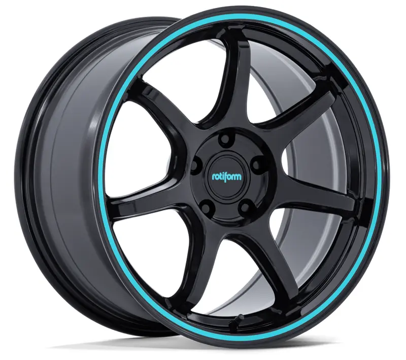 18X9.5 Rotiform Rc208 Bpu Gloss Black W/ Teal Stripe 1