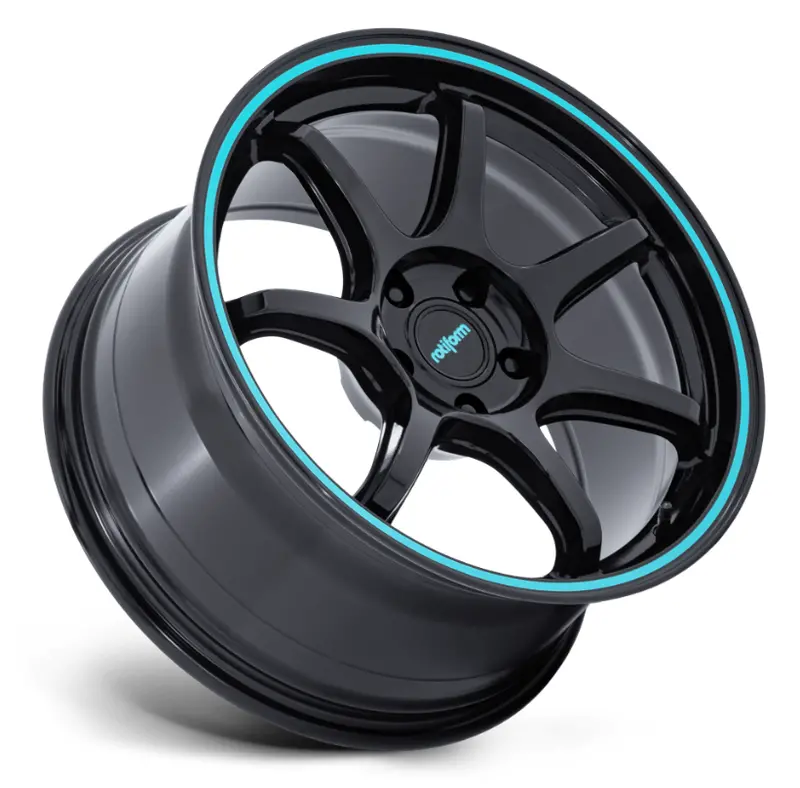18X9.5 Rotiform Rc208 Bpu Gloss Black W/ Teal Stripe 2