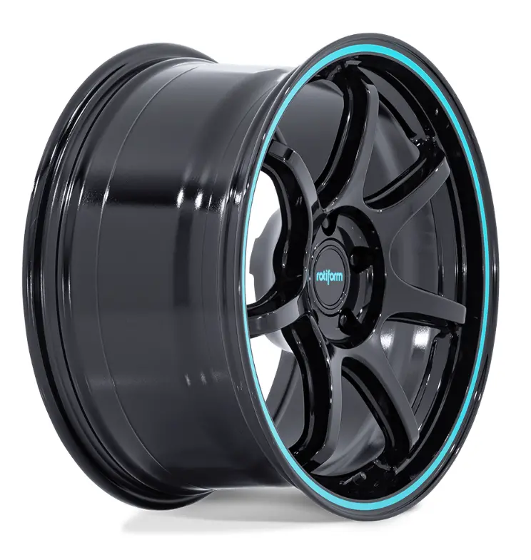 18X9.5 Rotiform Rc208 Bpu Gloss Black W/ Teal Stripe 3