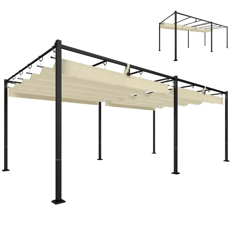 19' X 10' Pergola With Retractable Canopy, Cream White 1