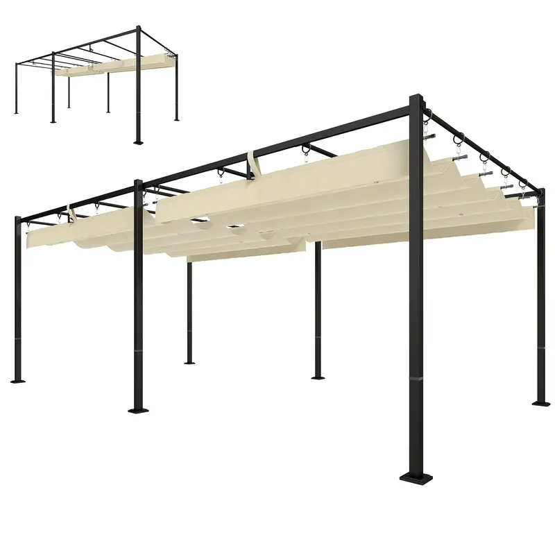 19' X 10' Pergola With Retractable Canopy, Cream White 2